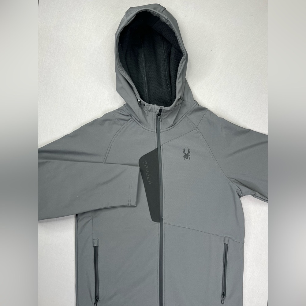 SPYDER MENS FULL ZIP HOODED SOFTSHELL JACKET POLAR GRAY